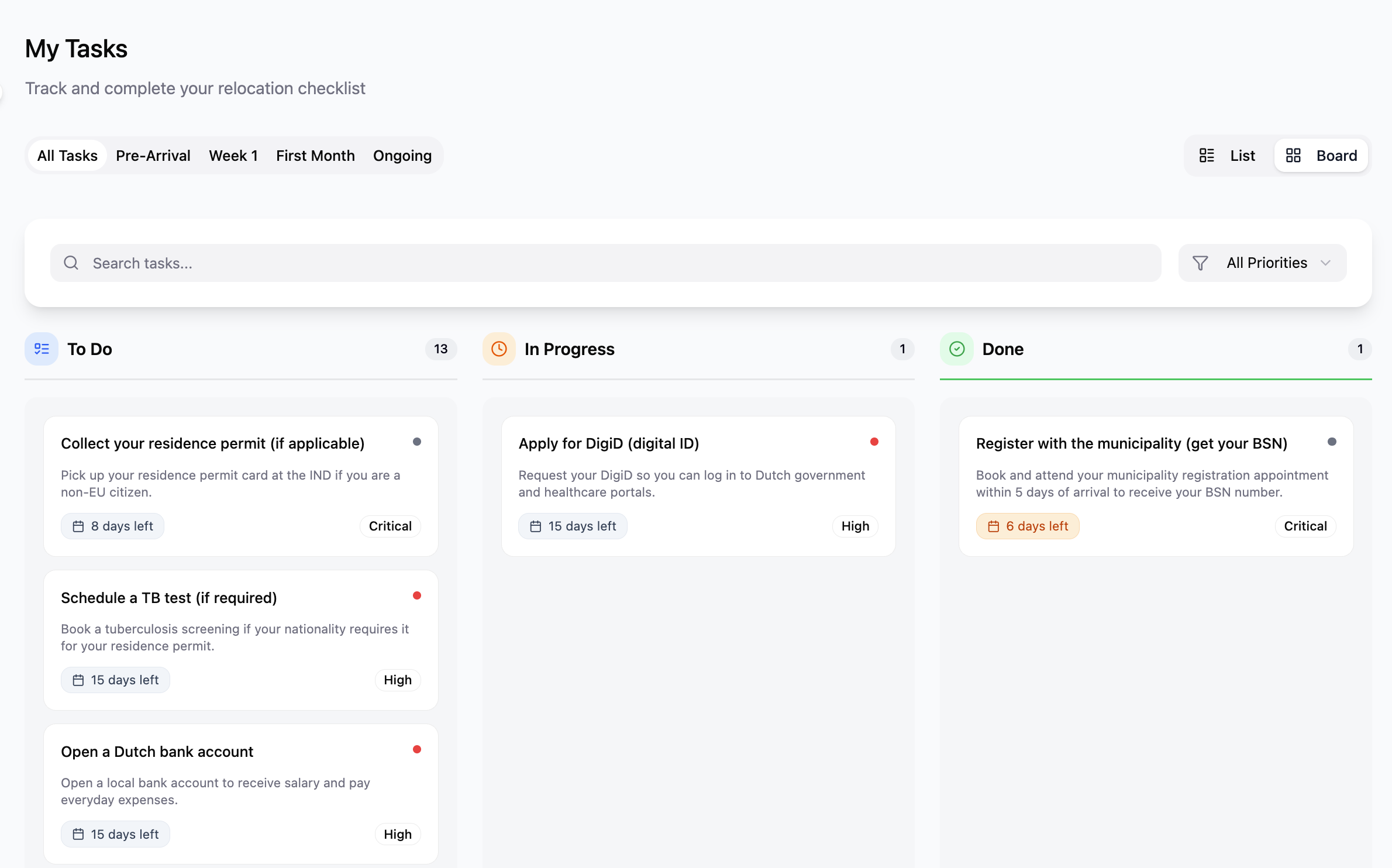 Task board screenshot